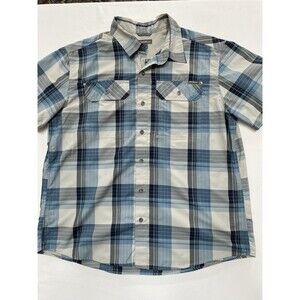 Eddie Bauer Men's L Short Sleeve Plaid Fishing Hiking Shirt Blue Cotton Blend